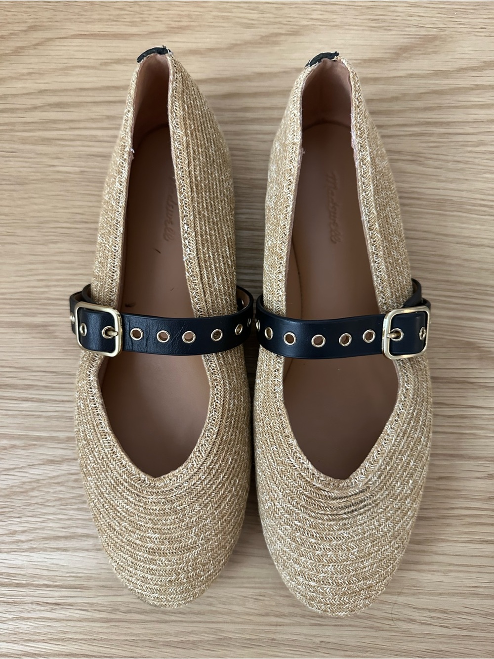 Madewell - The Remy - 7.5 -Straw Raffia Mary Jane Flats with Black Buckle Strap